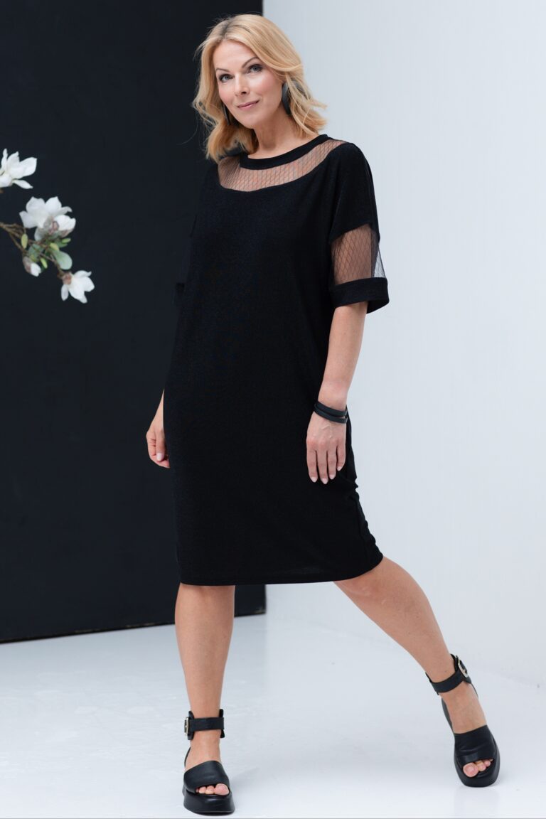 Light sparkly black dress with net sleeves Zuri