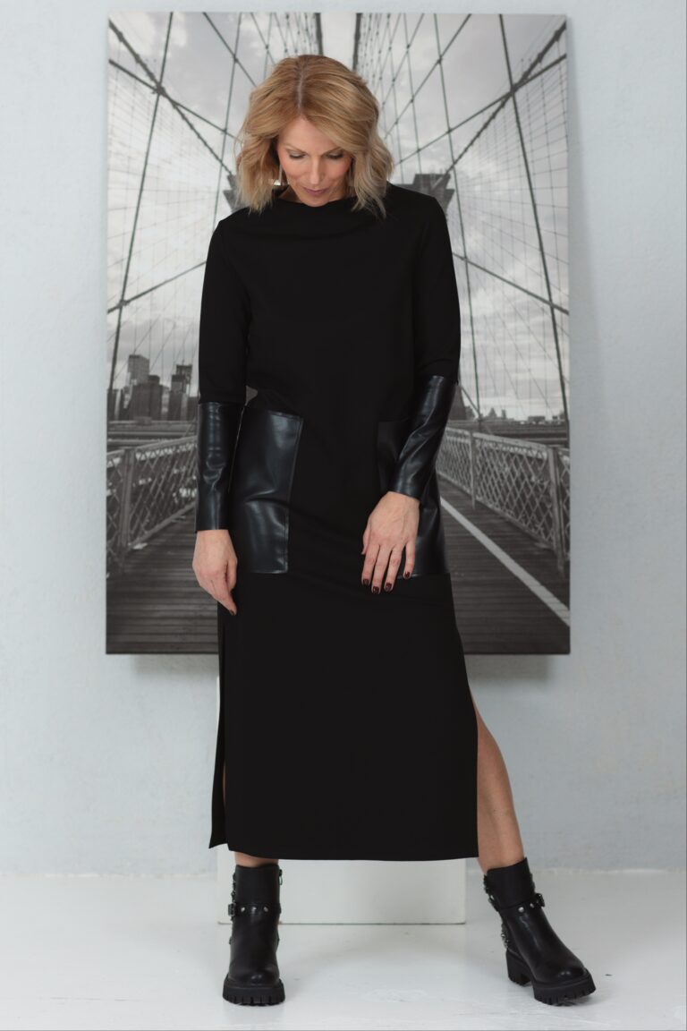 Long black dress with leather setails Suki