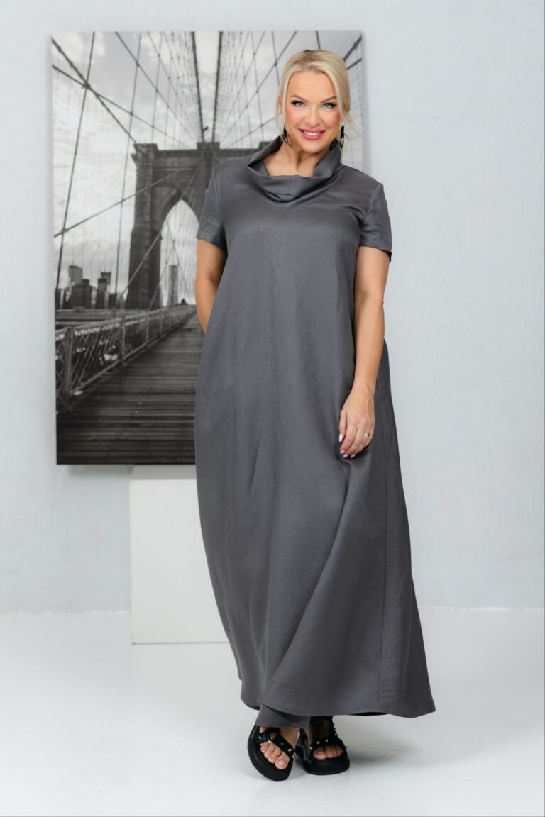 Grey long linen dress Umi