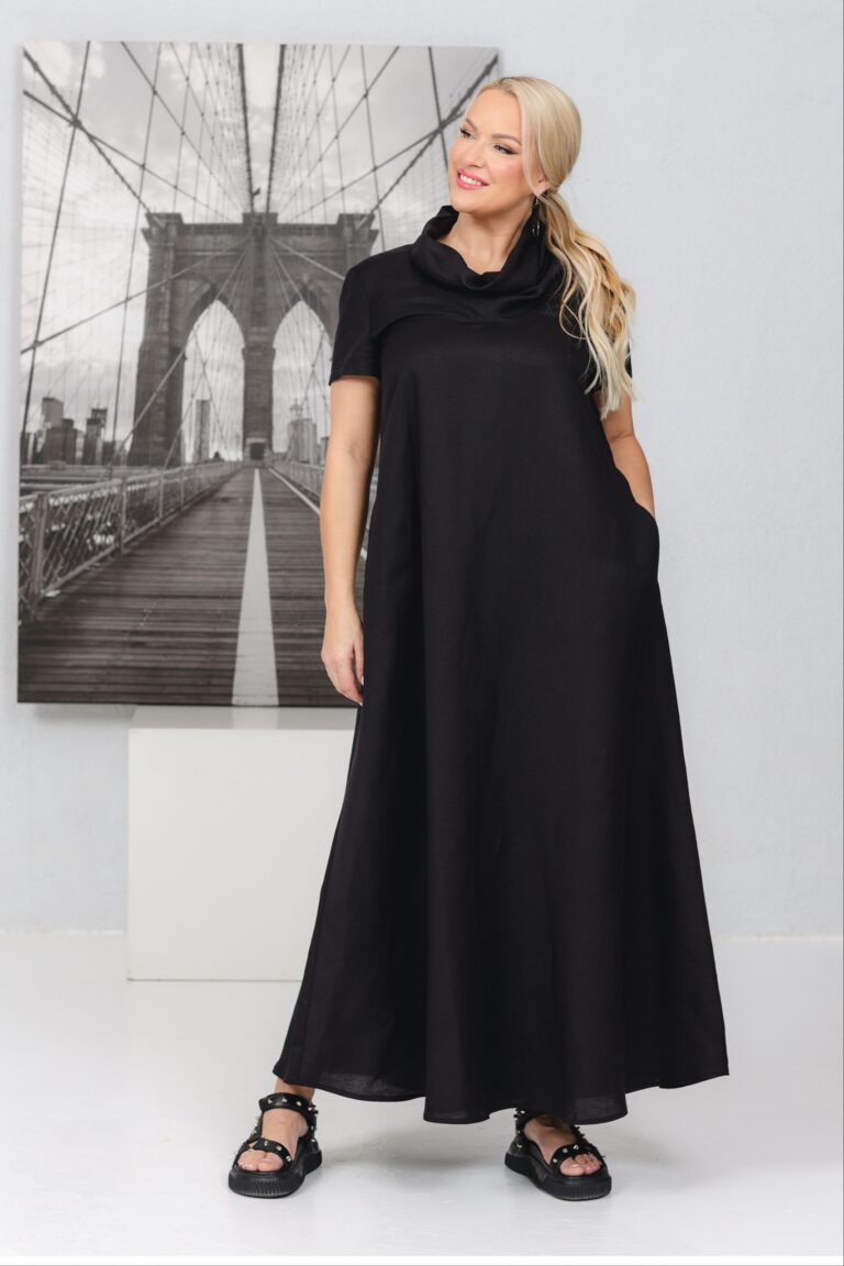 Long black linen dress Umi