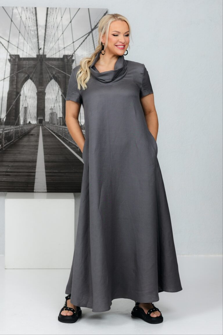 Long linen dress Umi, grey - Image 9