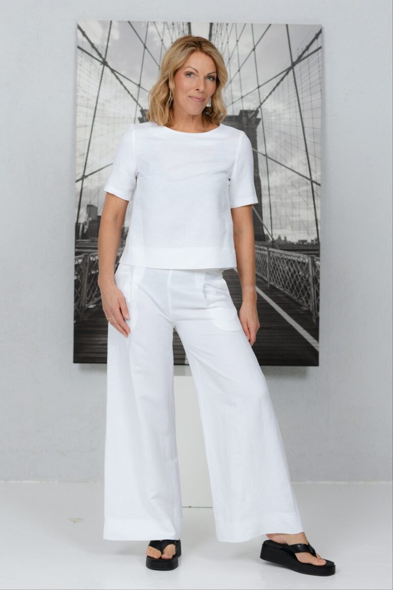 White linen wide trousers Shiwa+ white linen T-shirt Duna