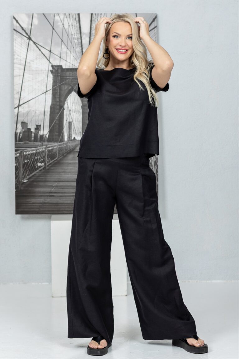 Wide pleated linen trousers Shiwa, black - Image 10