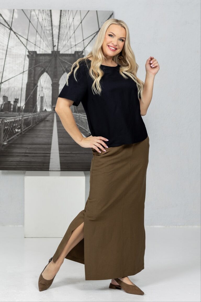 Nutty brown long linen skirt Nashi