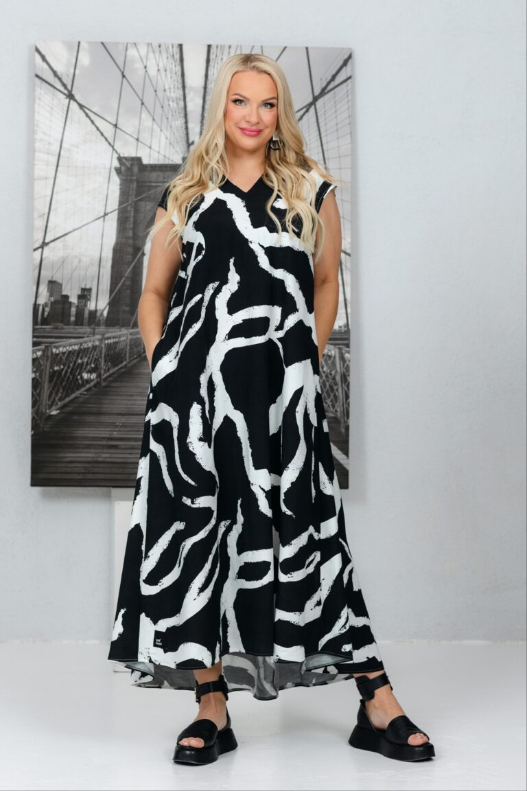 Maxi dress with graphic pattern Hasami, black - Image 8