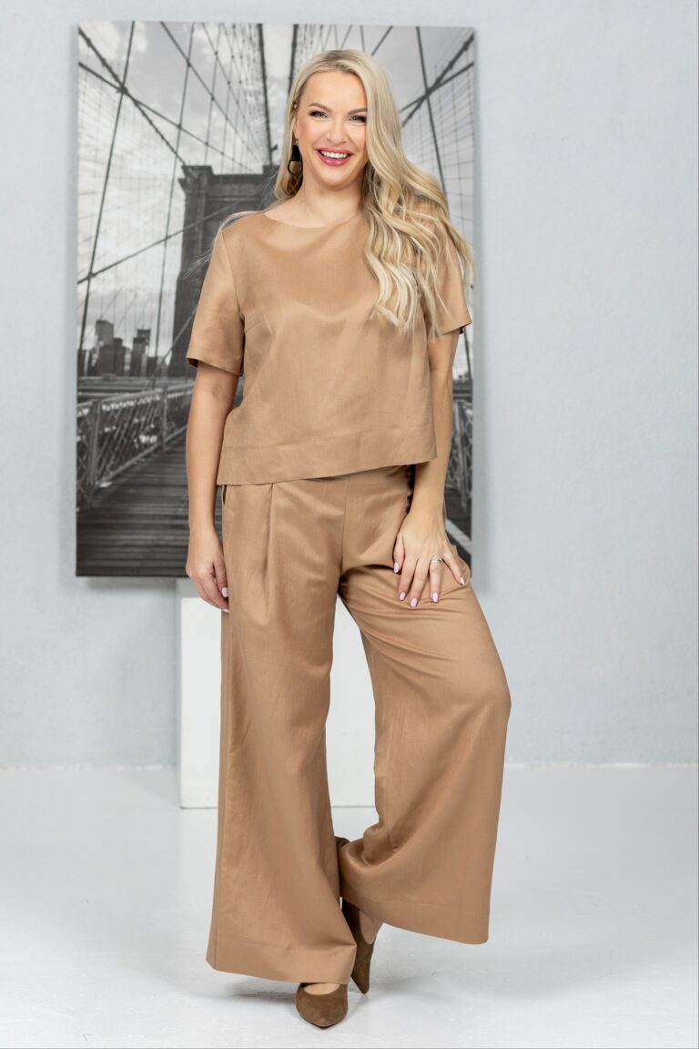 Beezid wide linen trousers Shiwa + beez linen T-shirt Duna