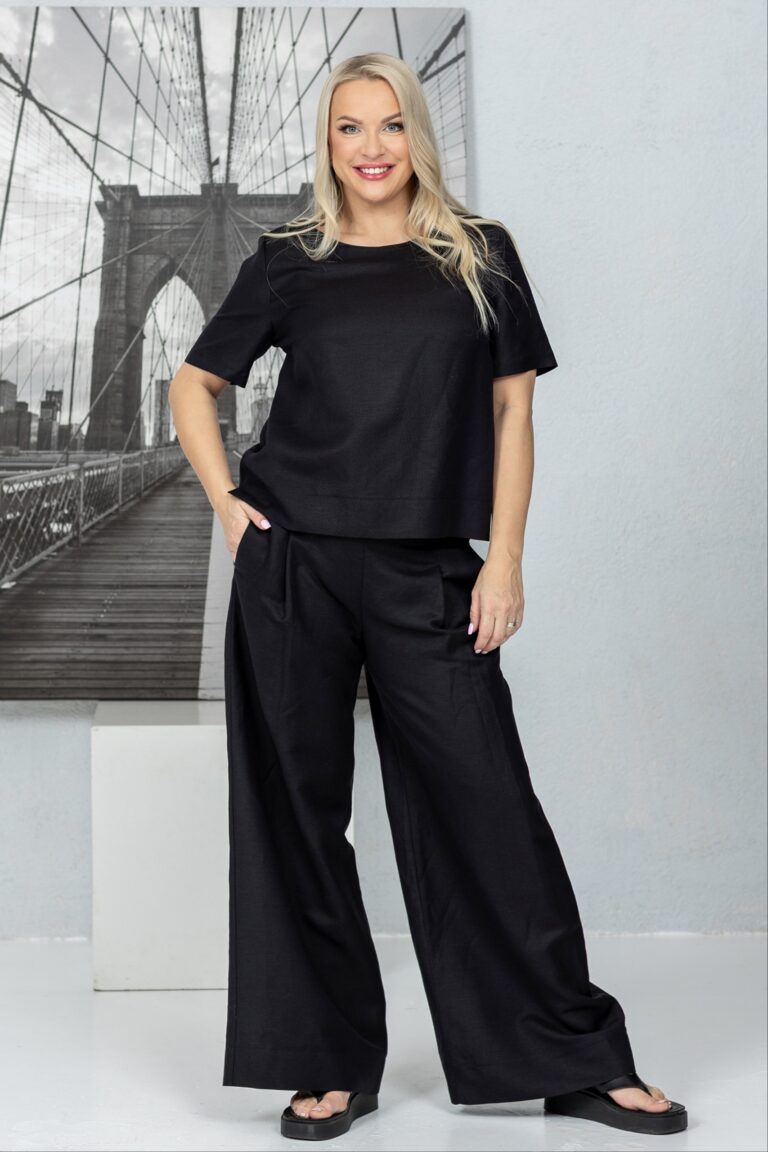 Wide pleated linen trousers Shiwa, black - Image 11