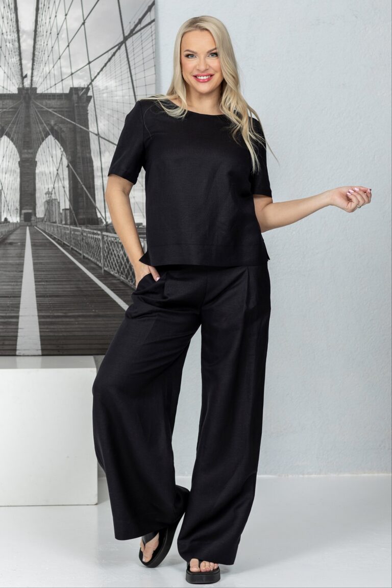 Wide pleated linen trousers Shiwa, black - Image 7