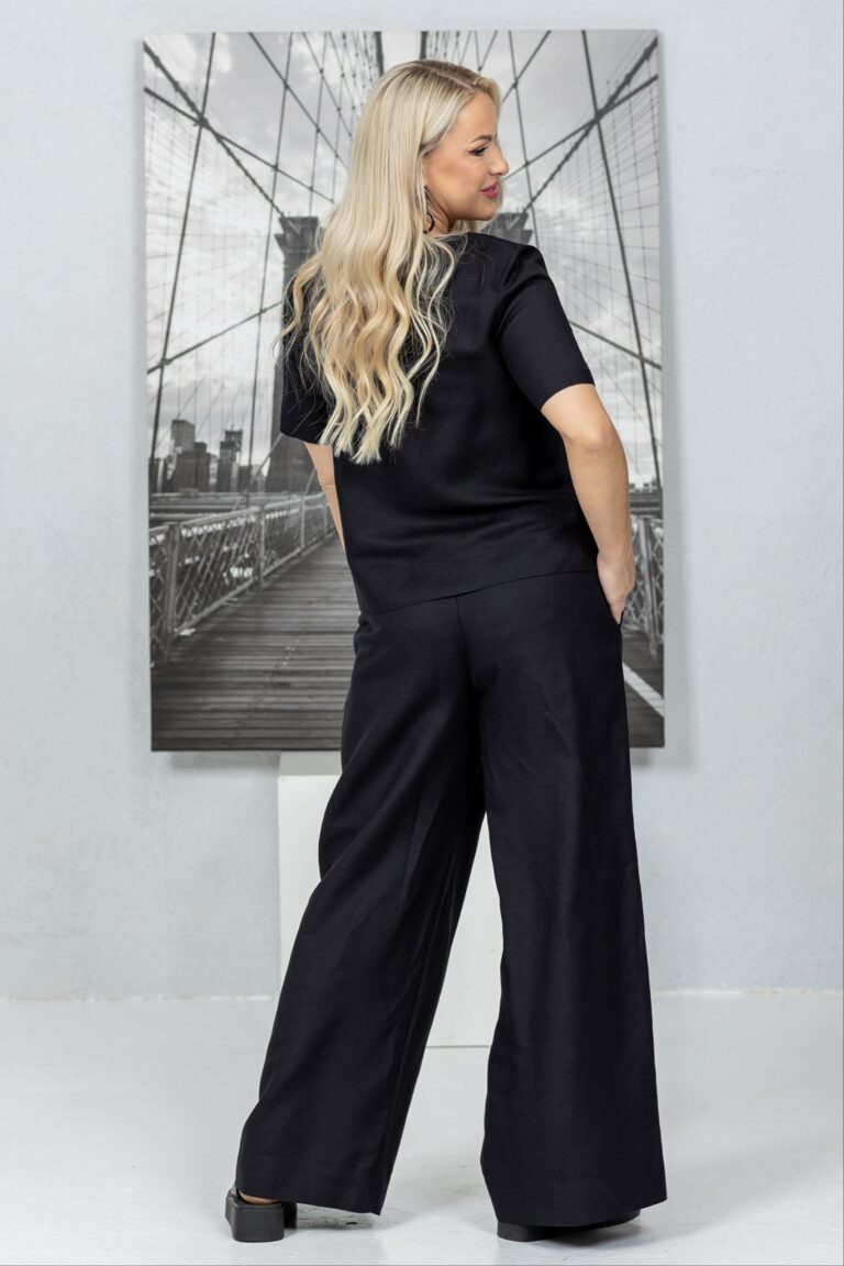 Wide pleated linen trousers Shiwa, black - Image 12