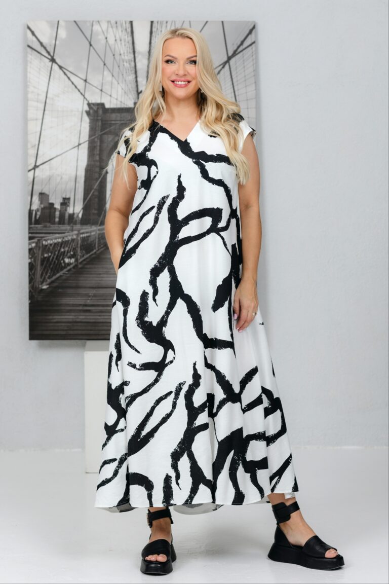 Graphic pattern white liver dress