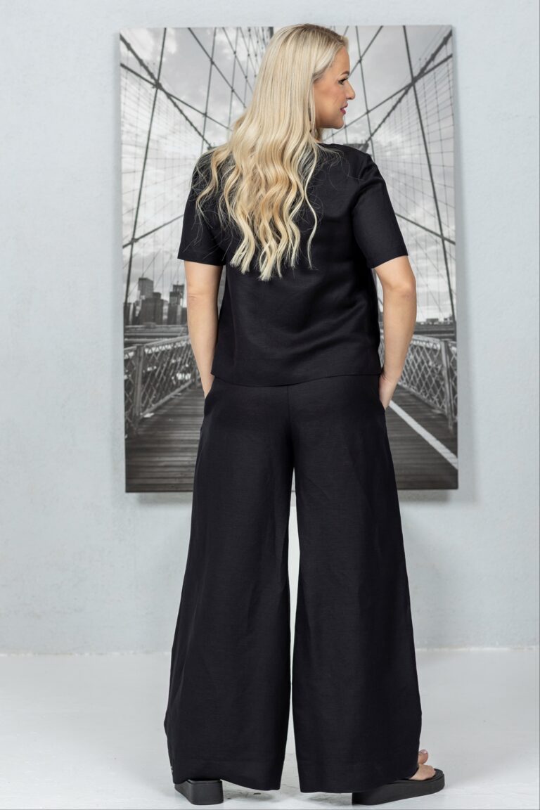 Wide pleated linen trousers Shiwa, black - Image 13