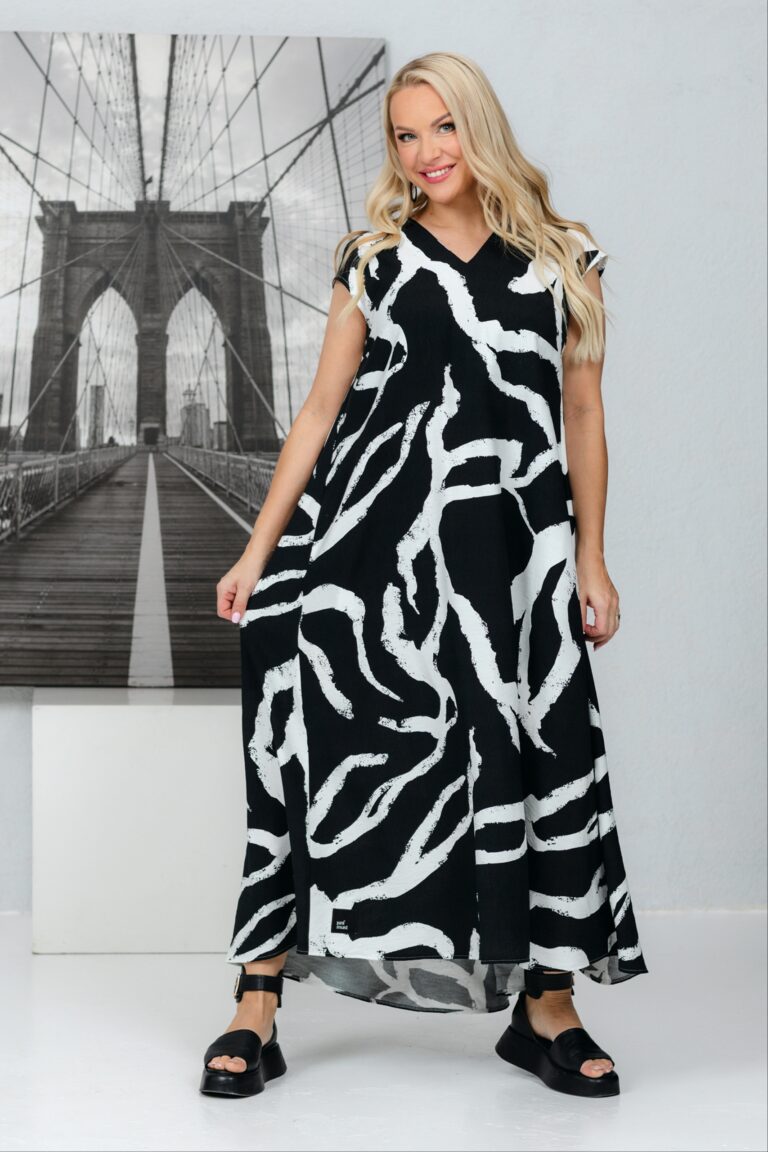 Maxi dress with graphic pattern Hasami, black - Image 7