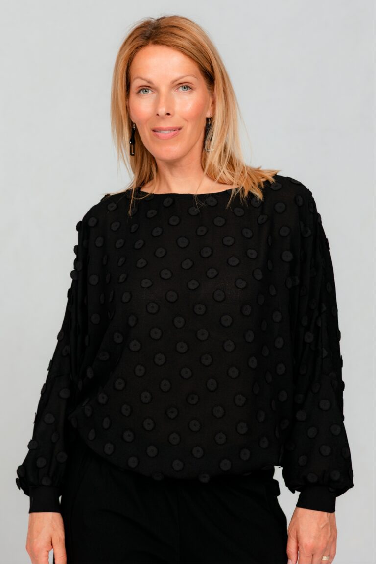 Blouse with textured pattern, black - Image 5