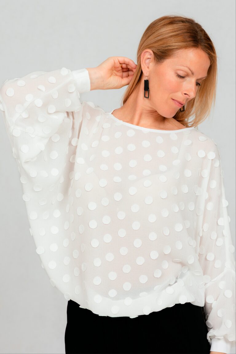 Blouse with textured pattern, white - Image 5