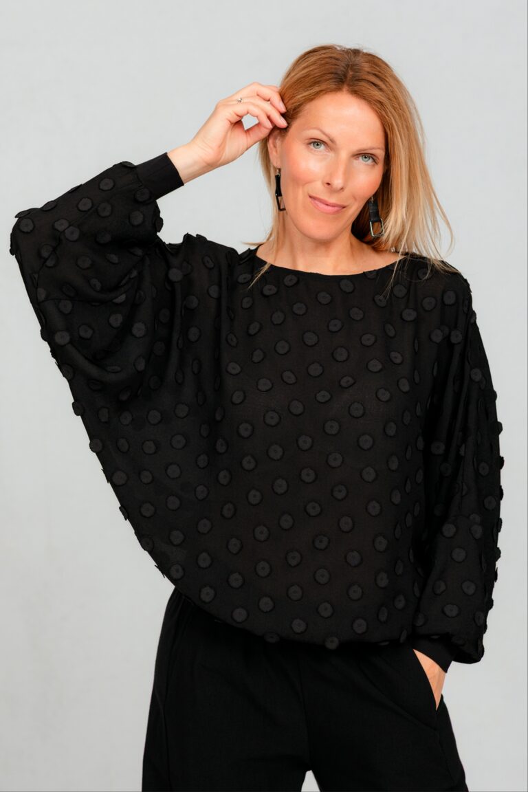 Blouse with textured pattern, black