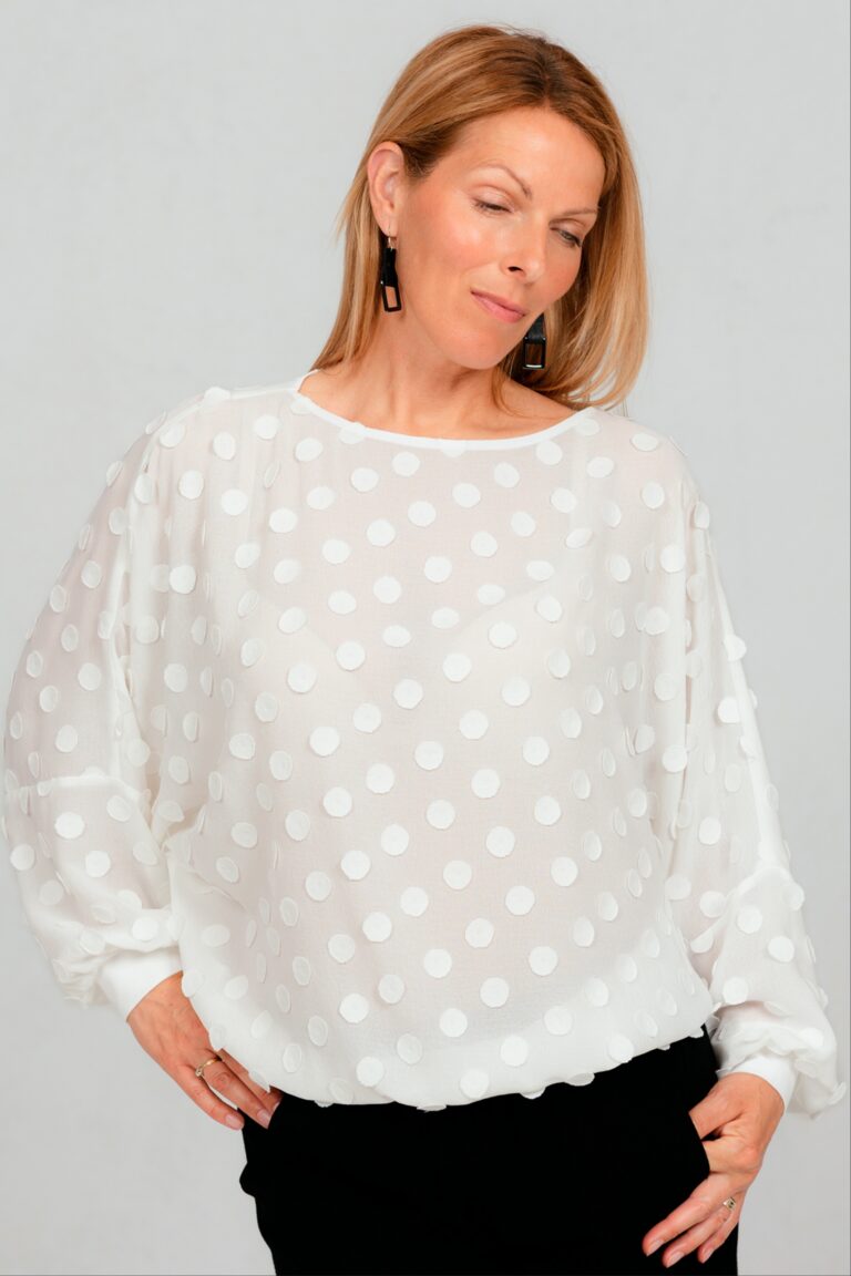 Blouse with textured pattern, white