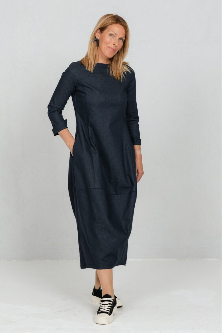 Midi length balloon dress Akarui, denim - Image 2