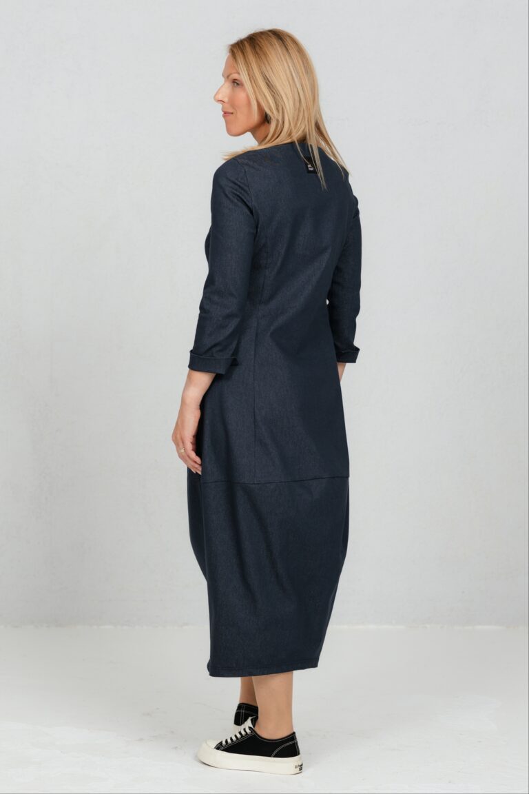Midi length balloon dress Akarui, denim - Image 6