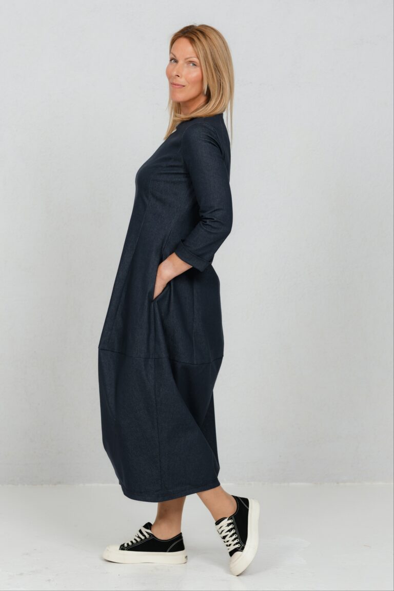 Midi length balloon dress Akarui, denim - Image 5