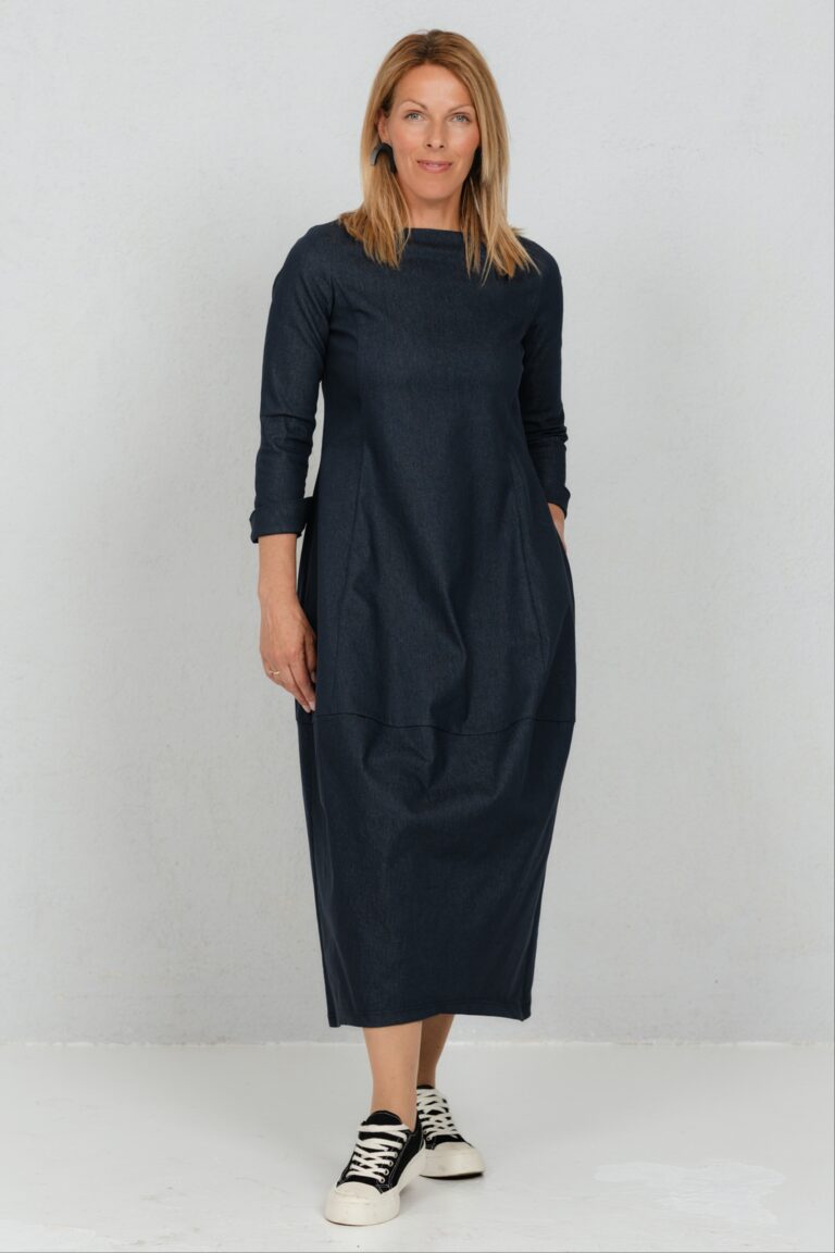 Midi length balloon dress Akarui, denim - Image 4
