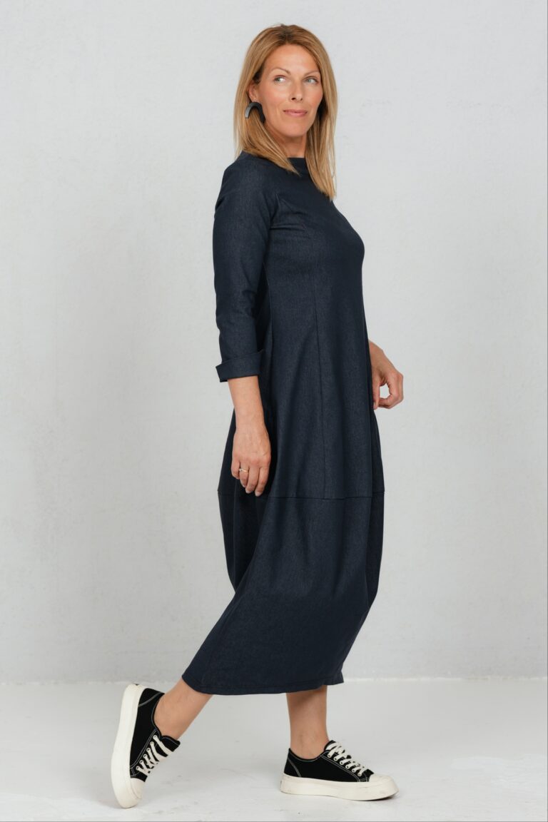 Midi length balloon dress Akarui, denim - Image 3