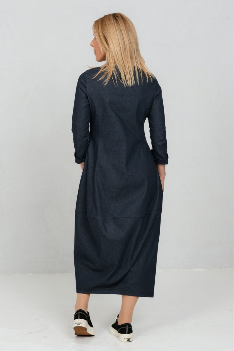 Midi length balloon dress Akarui, denim - Image 8
