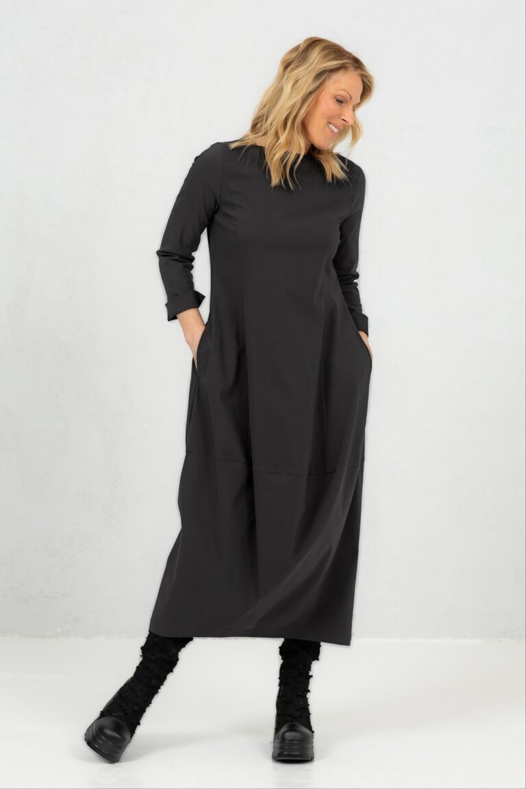 Midi length balloon dress Akarui, charcoal grey