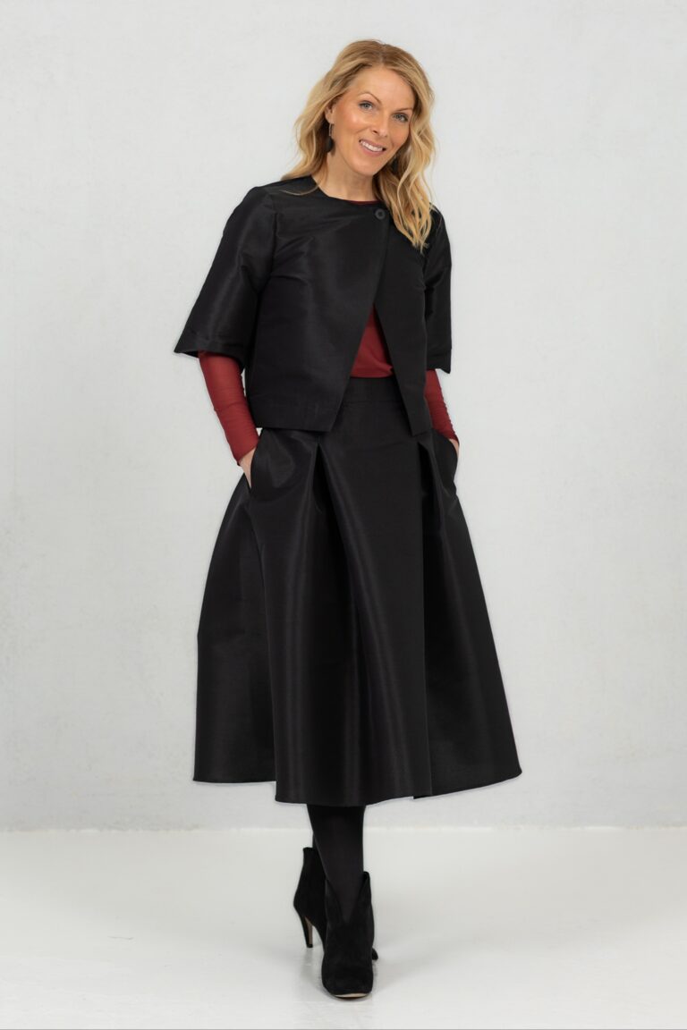 Taffeta wide pleated skirt Tsuyo, black