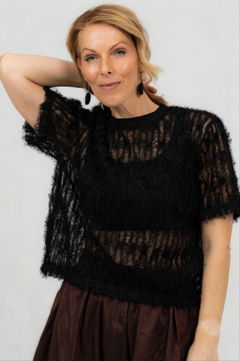 Black textured lace T-shirt Nuuna