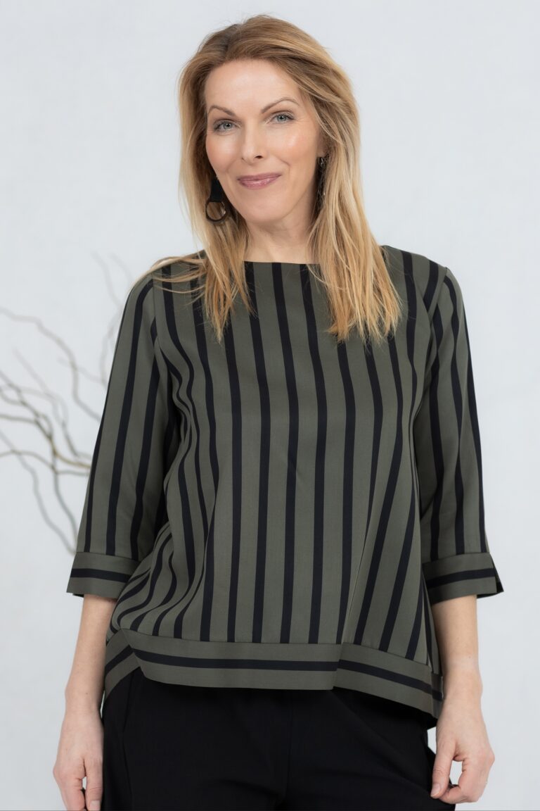 Wide-cut blouse Anata, green stripe