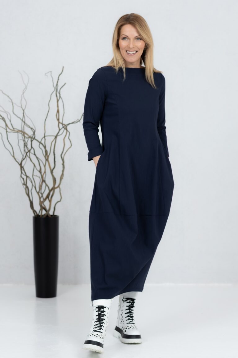 Midi length balloon dress Akarui, navy