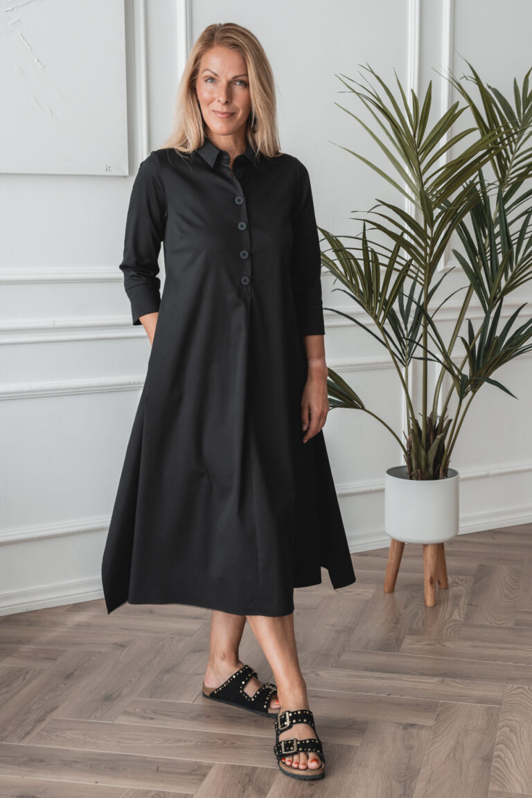 Black midi-length dress by Nagai