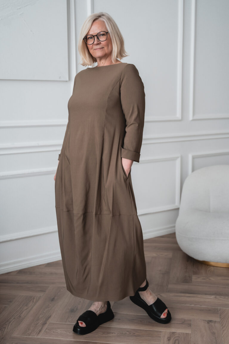 Midi length brown balloon dress Akarui
