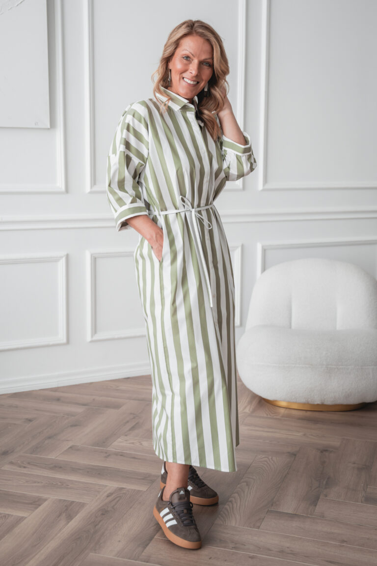 Mashi, relaxed fit shirt dress, green stripe