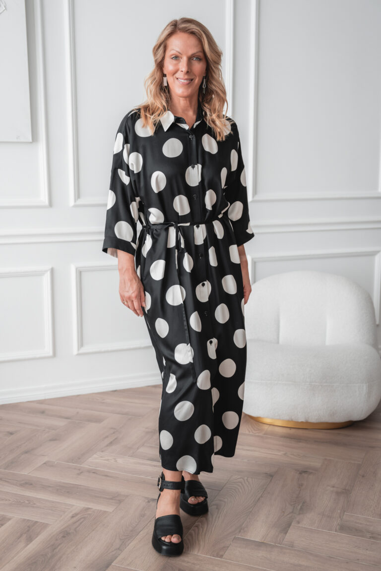 Mashi, polka dot shirt dress, black